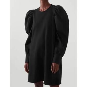 COS Puff Sleeve A Line Mini Dress Womens XS Black Pockets Long Sleeve Cotton